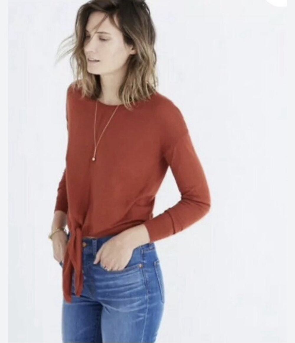 Madewell Shirt Womens Small Casual Modern Tie Front Waist Sweater Top Orange
